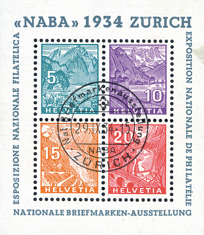 1934, Nationale Briefmarkenausstellung in Zürich (NABA) ET-Stempel