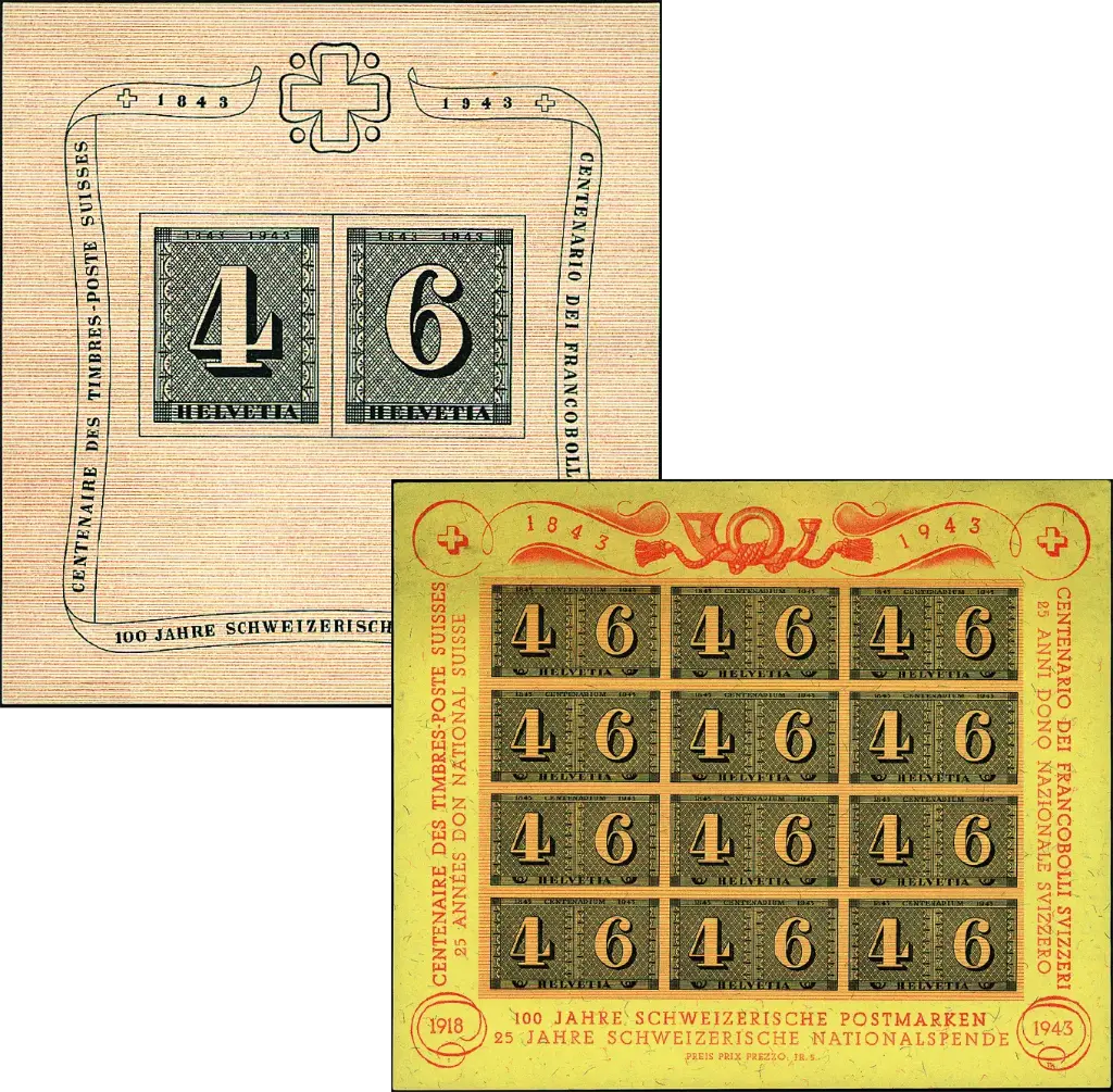 1943, 100 Jahre Schweizerische Postmarken und Luxusblatt