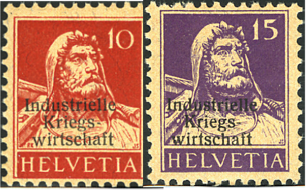 1918, Freimarken mit dreizeiligem Aufdruck "Industrielle Kriegswirtschaft"