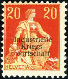 20 Rp. Helvetia mit Schwert, rotorange-gelb