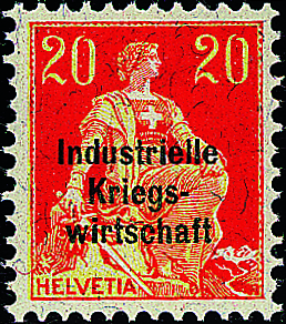 20 Rp. Helvetia mit Schwert, rotorange-gelb