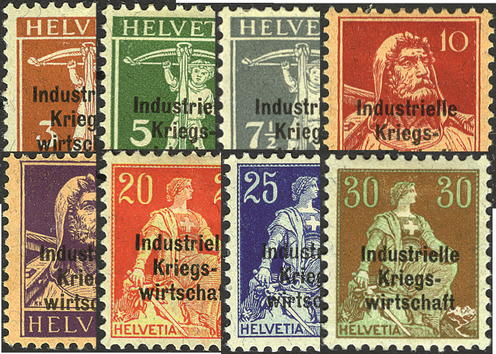 1918, Freimarken mit dreizeiligem Aufdruck "Industrielle Kriegswirtschaft"