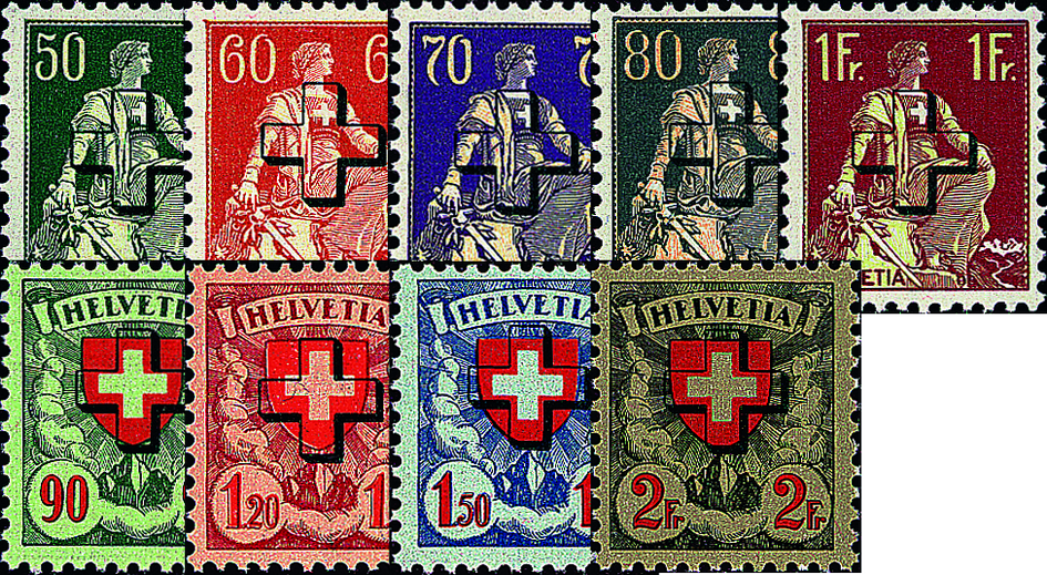 1938, Helvetia mit Schwert-Wappenmuster