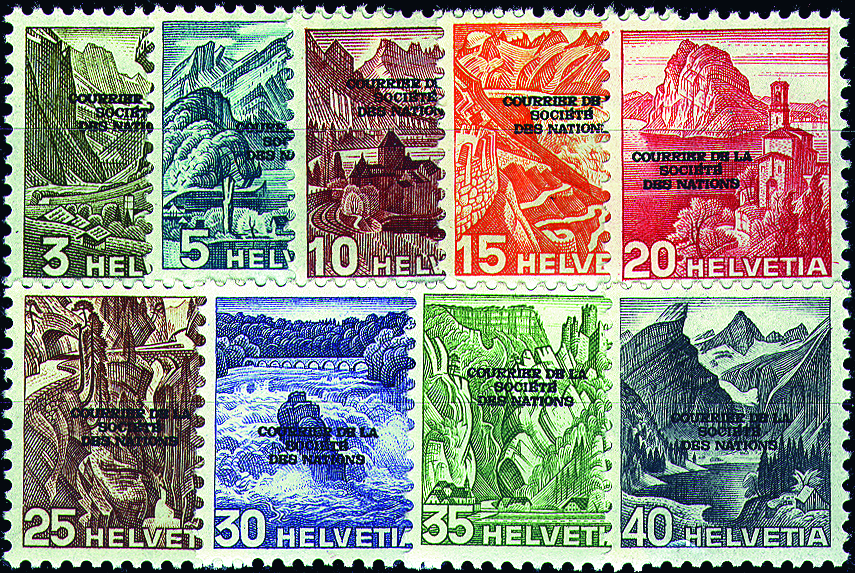 1944, Geändeter dreizeiliger Aufdruck "COURRIER DE LA SOCIÉTÉ DES NATIONS"