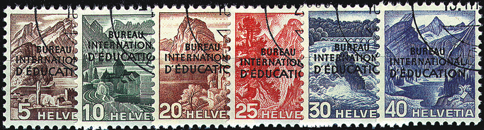 1948, Farbänderung der Landschaftsbilder und geänderter Aufdruck "BUREAU INTERNATIONAL D'ÉDUCATION"