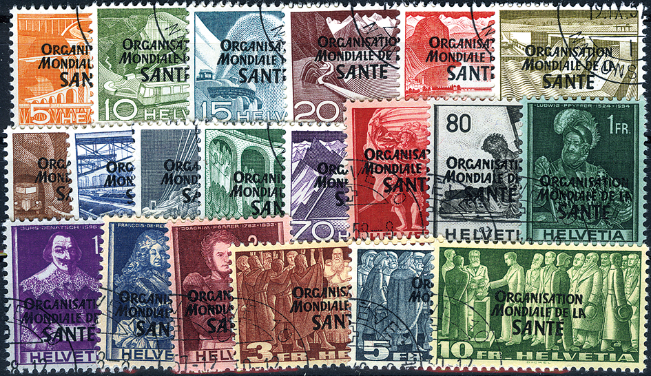 1948-1950, Freimarken mit Aufdruck "ORGANISATION MONDIALE DE LA SANTÉ"