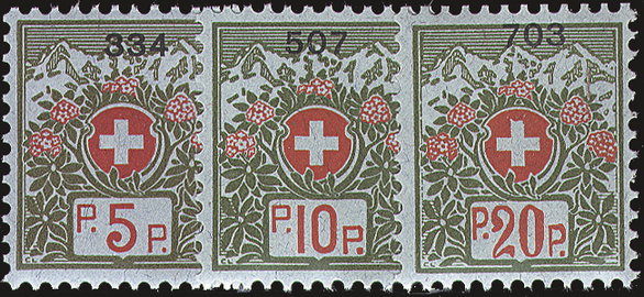 1911-1926, Schweizer Wappen und Alpenrosen, blaugrünes Papier