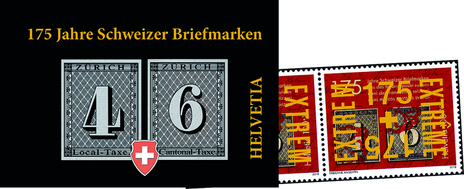 2018, 175 Jahre Schweizer Briefmarken mit Gold-Überdruck