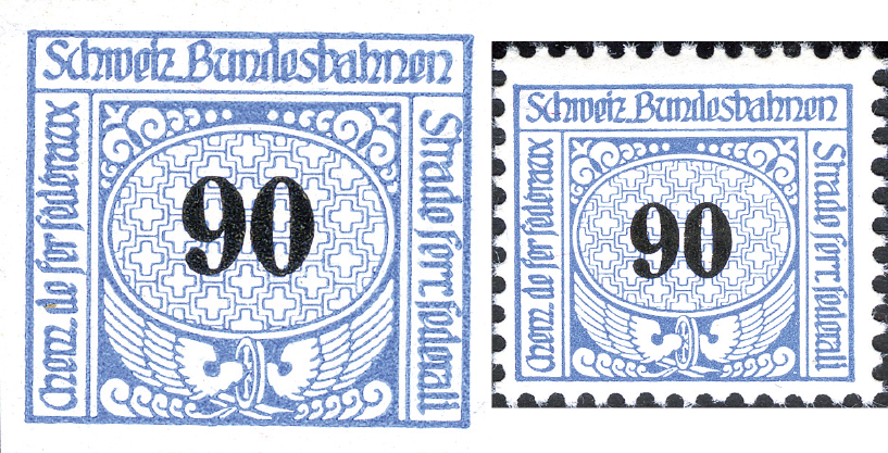 90 Rp. Flügelrad, hellblau-schwarz, "Ungezähnt statt gezähnt"