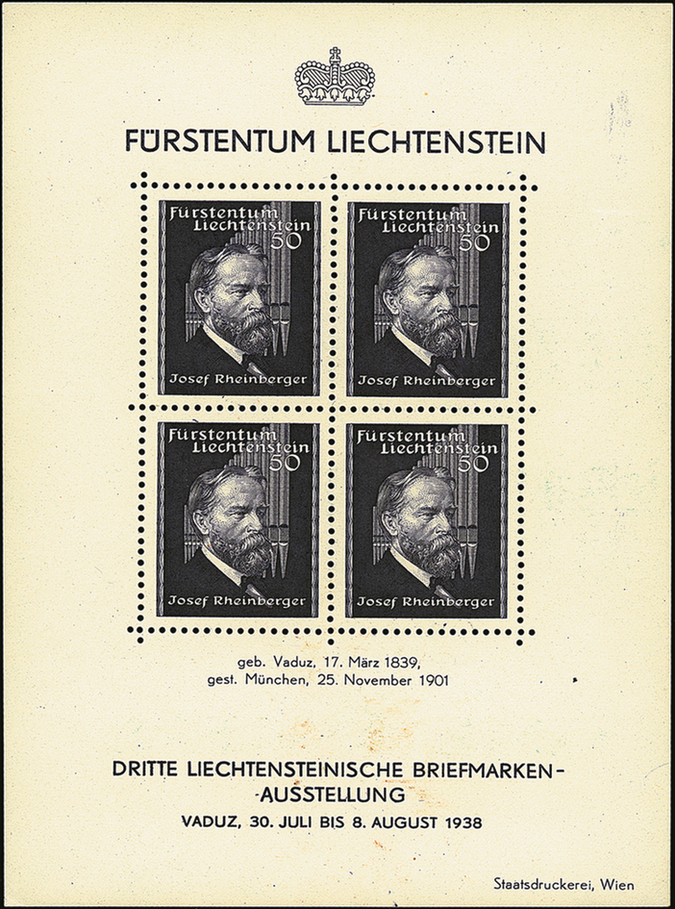 1938, 3. Liechtensteinerische Briefmarkenausstellung, Vaduz