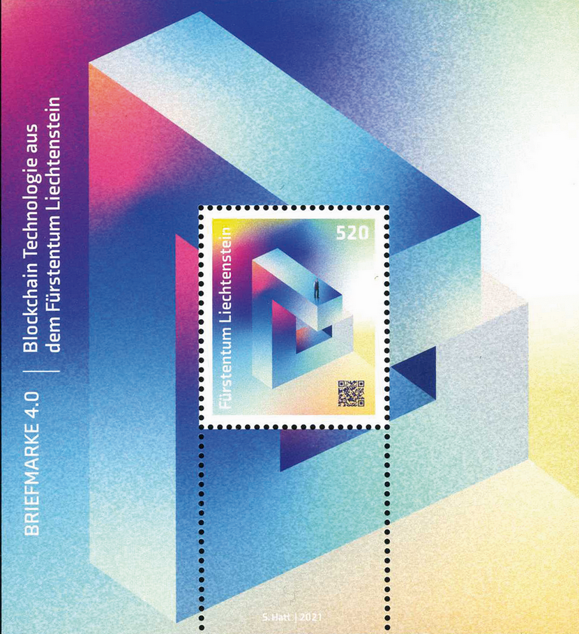 2021, Briefmarke 4.0 Blockchain Technologie aus dem Fürstentum Liechtenstein