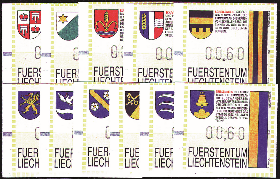 1995, Automatenmarken, Gemeindewappen, Typendruck über Farbband