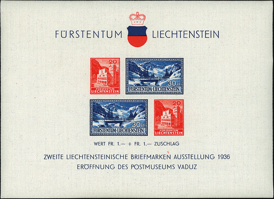 1936, 2. Liechtensteinische Briefmarkenausstellung und Eröffnung des Postmuseums in Vaduz
