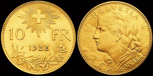 1922, 10 Fr. Gold-Vreneli