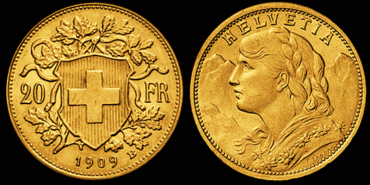 1909, 20 Fr. Gold-Vreneli