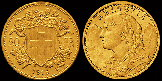 1915, 20 Fr. Gold-Vreneli