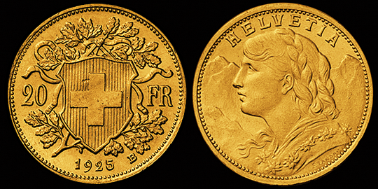 1925, 20 Fr. Gold-Vreneli