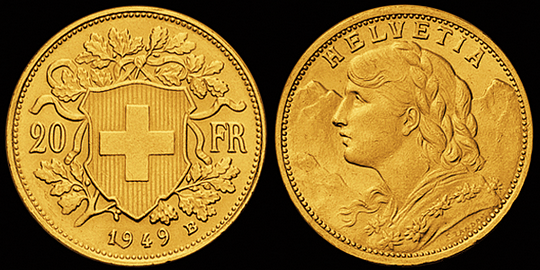 1949, 20 Fr. Gold-Vreneli per 1