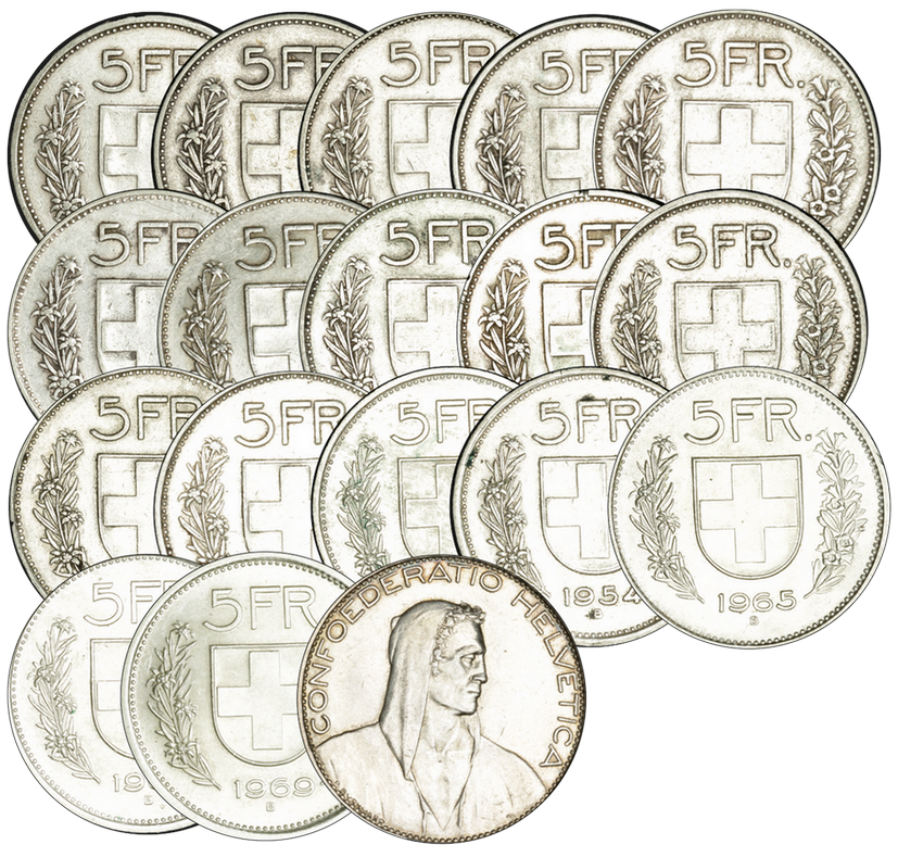 1931-1969, Komplett-Kollektion der 5 Fr. Kursmünze &quot;Hirtenkopf&quot;