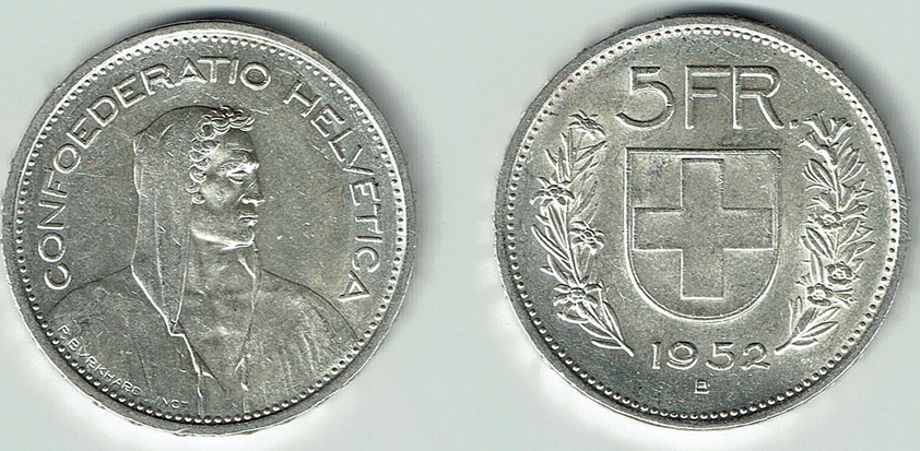 1952, 5 Fr. Silber-Kursmünze
