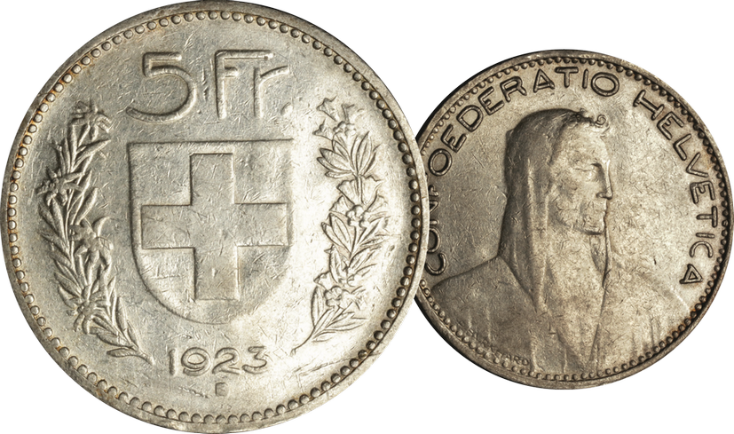 1923, 5 Fr. Silber-Kursmünze