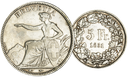 1851, 5 Fr. Silber-Kursmünze Sitzende Helvetia