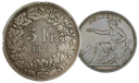 1874, 5 Fr. Silber-Kursmünze Sitzende Helvetia mit Münzzeichen B.
