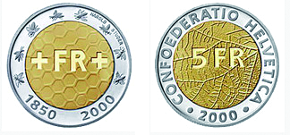 2000, 5 Fr. Gedenkmünze "150 Jahre Schweizer Franken"