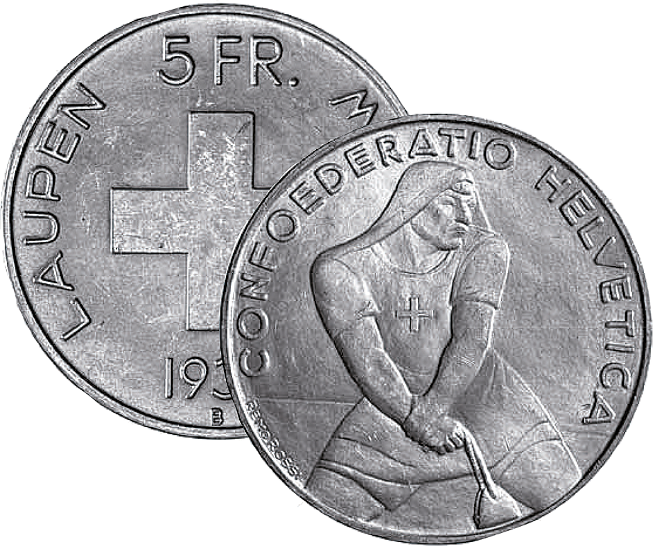 1939, 5 Fr. Silber-Gedenkmünze &quot;600 Jahre Schlacht bei Laupen&quot;