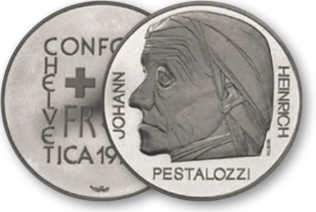 1977, 5 Fr. Gedenkmünzen &quot;Heinrich Pestalozzi&quot;