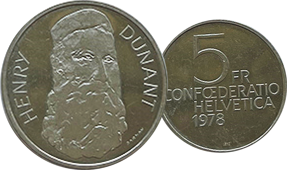 1978, 5 Fr. Gedenkmünzen &quot;Henri Dunant&quot;