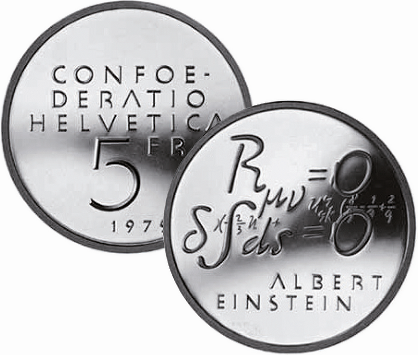 1979, 5 Fr. Gedenkmünzen &quot;Albert Einstein, Formel&quot;