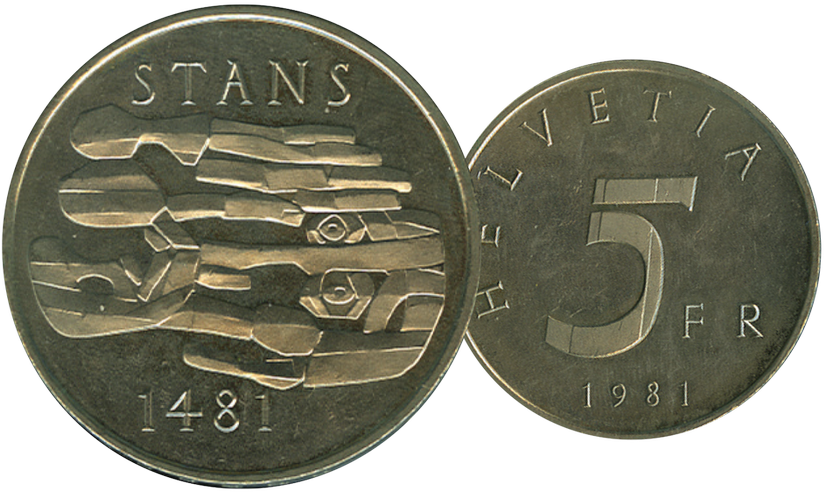 1981, 5 Fr. Gedenkmünzen &quot;500 Jahre Stanser Verkommnis&quot;