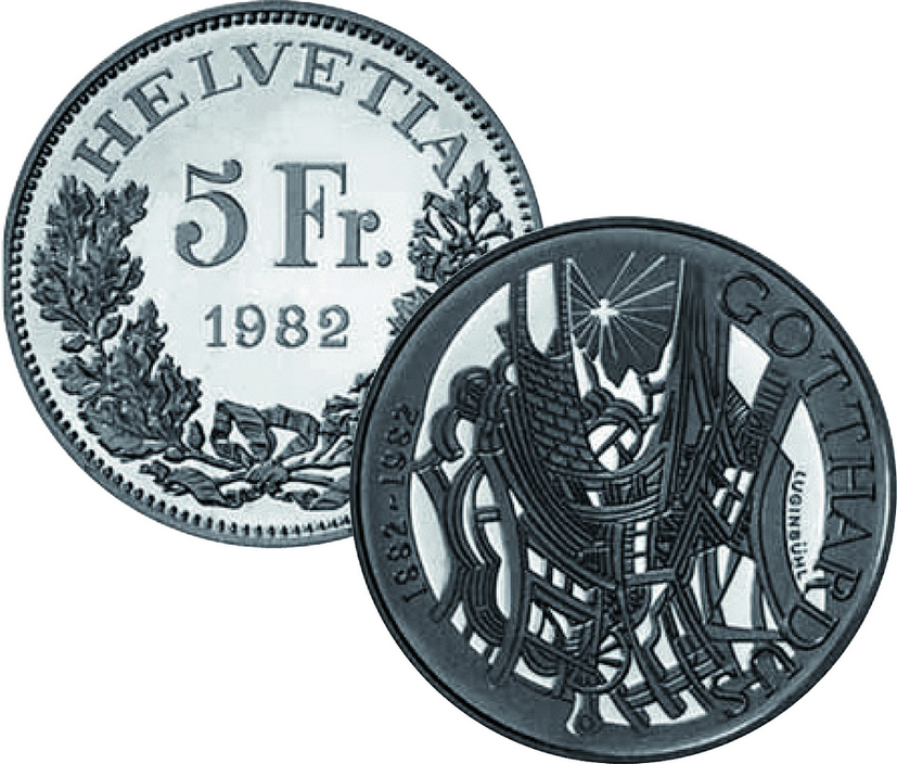 1982, 5 Fr. Gedenkmünzen "100 Jahre Gotthardbahn"