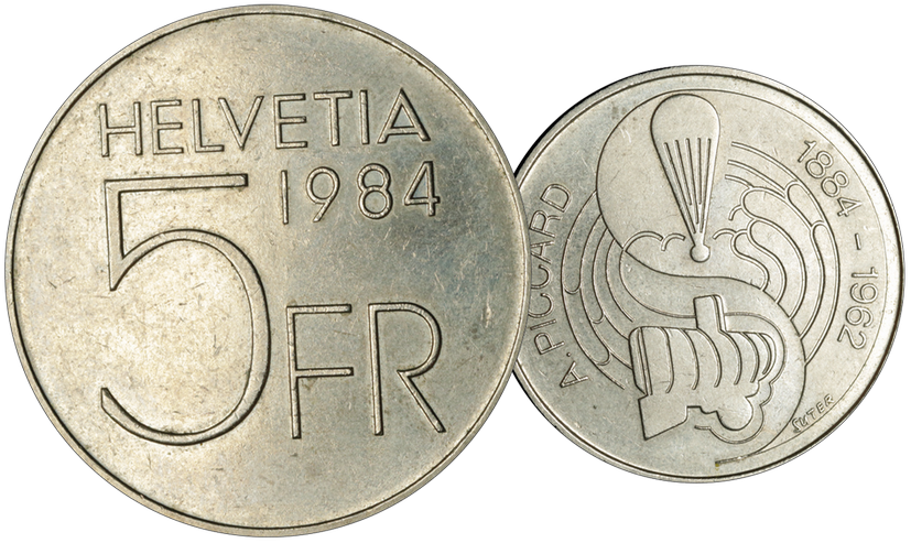 1984, 5 Fr. Gedenkmünzen &quot;Auguste Piccard&quot;