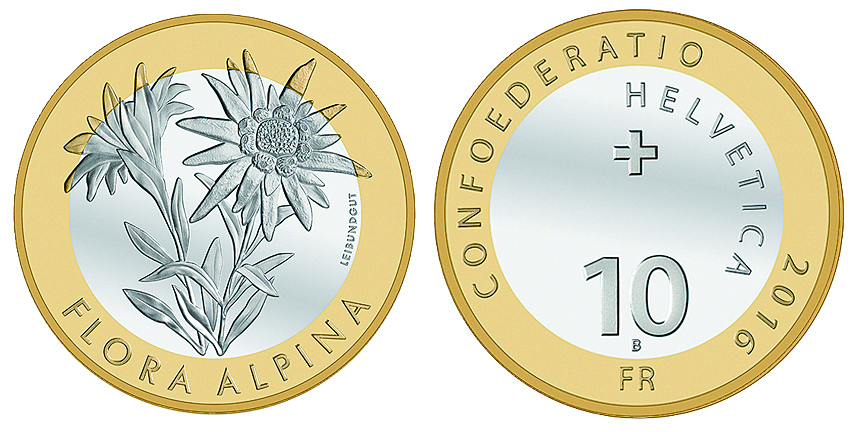 2016, 10 Fr. Gedenkmünzen &quot;Alpen-Edelweiss&quot;