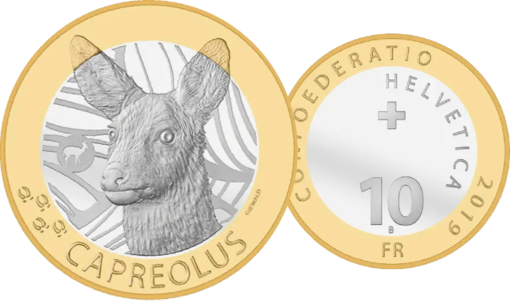 2019, 10 Fr. Gedenkmünzen "Reh"