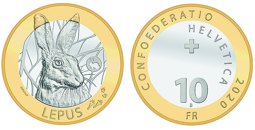 2020, 10 Fr. Gedenkmünzen &quot;Hase&quot;