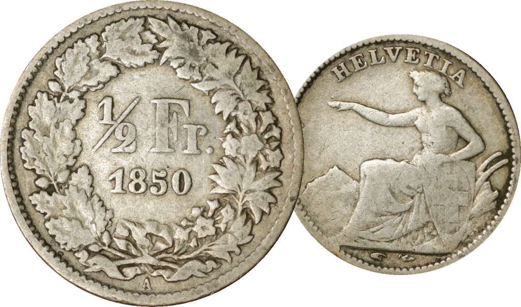 1850, 50 Rp. Silber-Kursmünze Sitzdende Helvetia