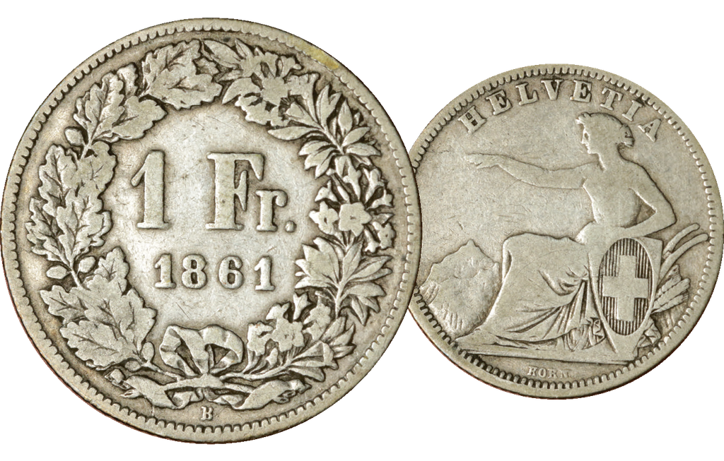 1861, 1 Fr. Silber-Kursmünze Sitzende Helvetia