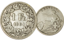 1861, 1 Fr. Silber-Kursmünze Sitzende Helvetia