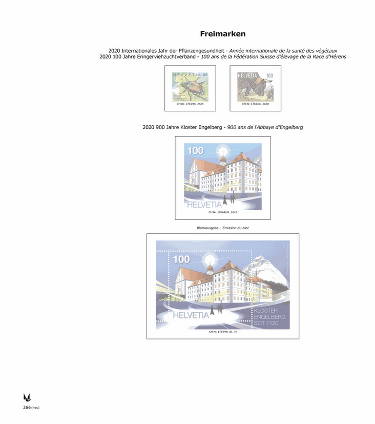 2020, Schweiz mit Schutztaschen Hauptgebiet: Frei, PJ, PP, Flug, Wohltätigkeit (266-279, B23, W24-W27)