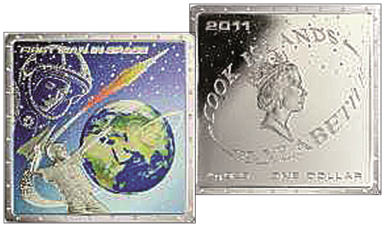 2011, Farb-Silbermünze zum 50-jährigen Jubiläum &quot;Der erste Mensch im Weltall&quot;