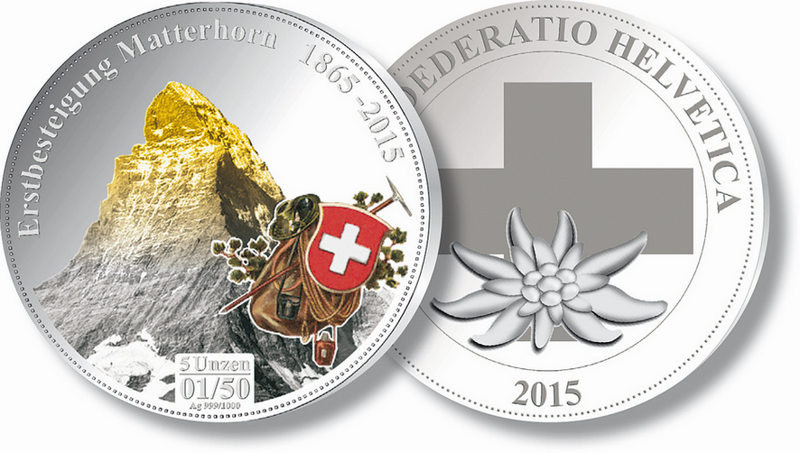 5 Unzen-Silber-Gedenkprägung "150 Jahre Erstbesteigung Matterhorn"