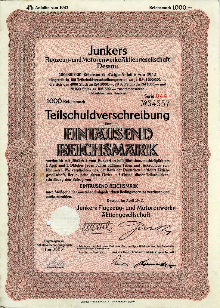 1942, Teilschuldverschreibung der Tante JU