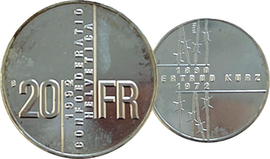 1992, 20 Fr. Gedenkmünze &quot;Gertrud Kurz&quot;