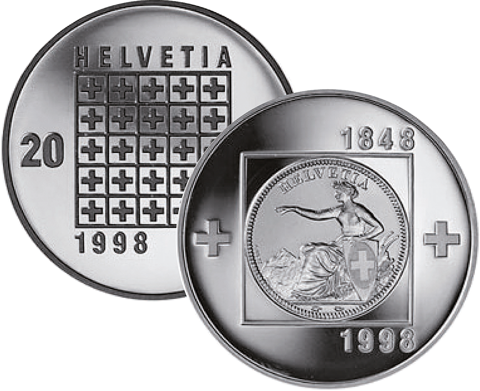 1998, 20 Fr. Gedenkmünze "150 Jahre Schweizerischer Bundesstaat"