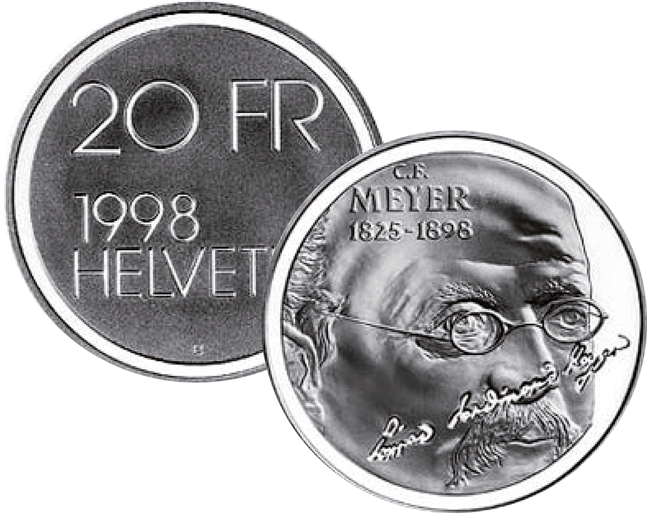 1998, 20 Fr. Gedenkmünze &quot;100. Todestag Conrad Ferdinand Meyer&quot;