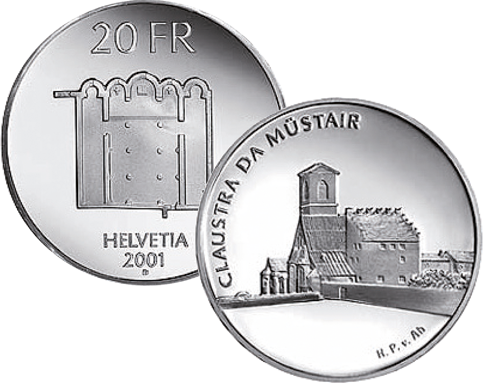 2001, 20 Fr. Gedenkmünze &quot;Kloster Müstair&quot;