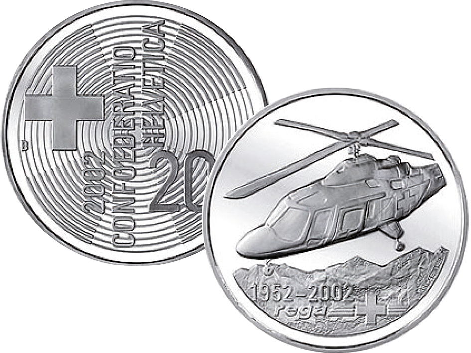 2002, 20 Fr. Gedenkmünze &quot;50 Jahre Rettungsflugwacht&quot;